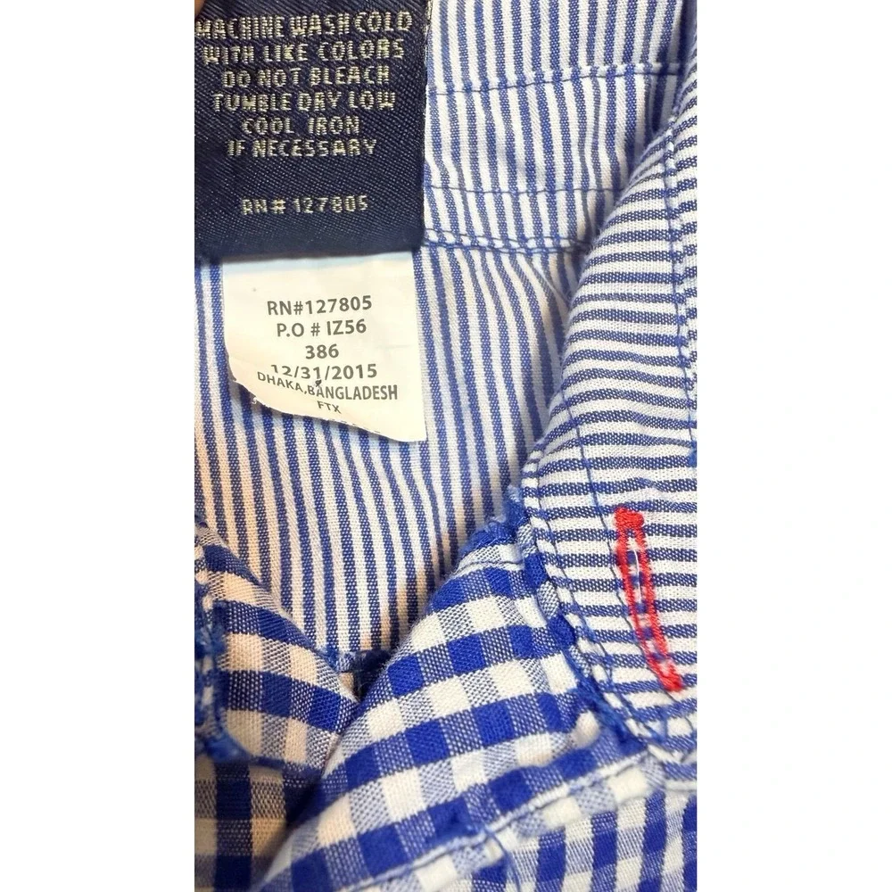 Boys U.S. Polo Assn. blue plaid summer romper. Size 6/9 months. Horse logo.
